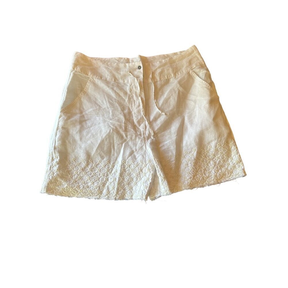 Reistor Shorts White Hemp Embroidered Floral Lattice High Rise Drawstring XL